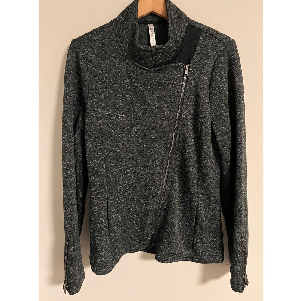 Fabletics Asymmetrical Zip Moto Jacket Large Charcoal Heather Athleisure